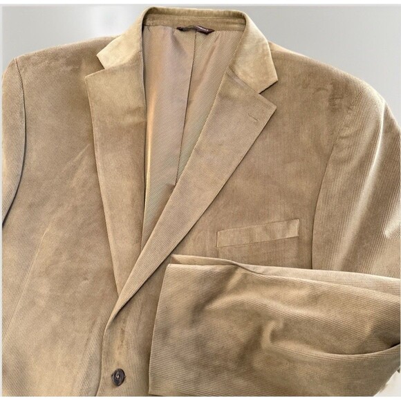 Oak Hill Corduroy Blazer Mens 2XL 50/52R Tan Cotton Spandex 2-Button Single Vent - Picture 1 of 15